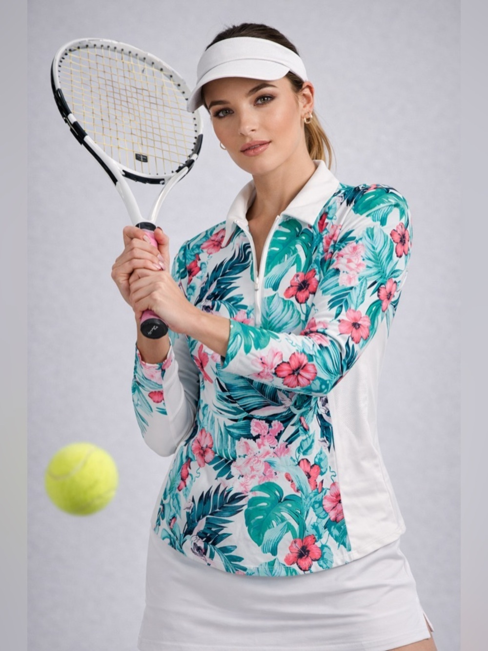 Tommy Bahama Golf Tennis Stretch Long Sleeve Shirt 1/4 Zip Tropical palm Sz XS